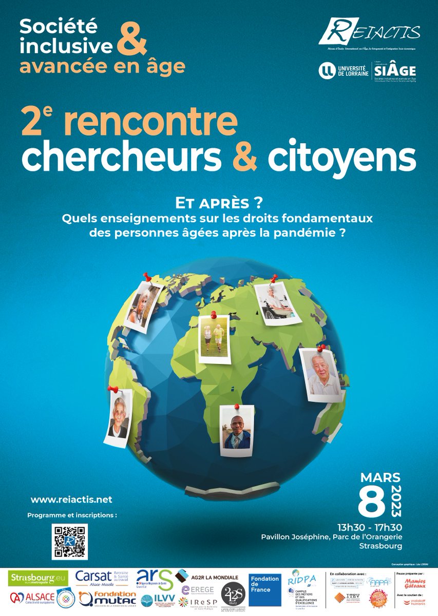 Nous avons le plaisir de vous inviter à la 2e Rencontre chercheurs &amp; citoyens du REIACTIS qui aura lieu le mercredi 8 mars 2023 à Strasbourg (Pavillon Joséphine, Parc de l'Orangerie)!
Vous pouvez retrouver le programme et inscriptions (gratuit) : reiactis.net/programme-renc…