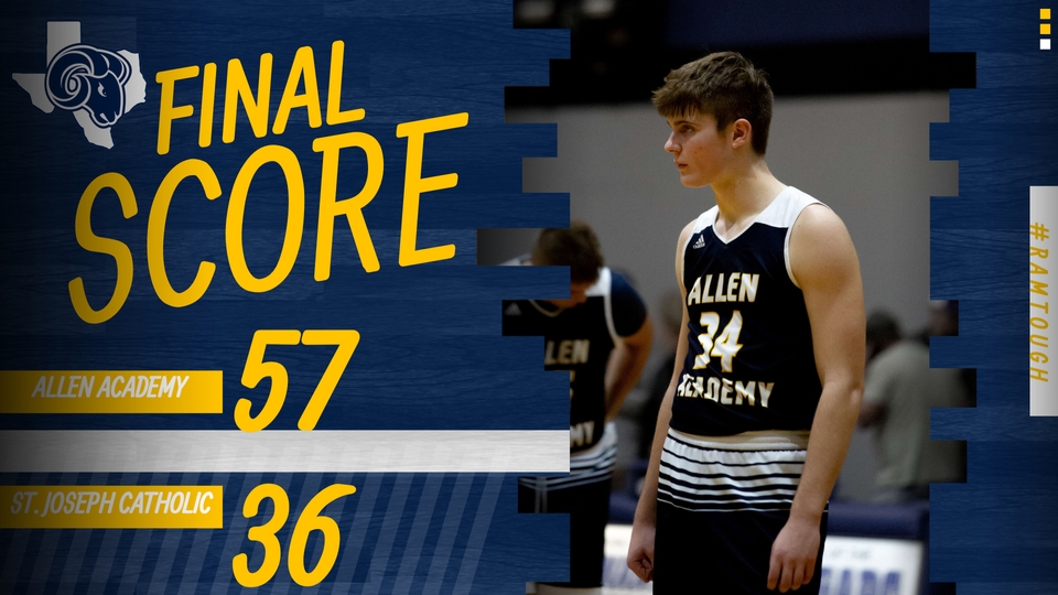 Allen_Athletics's tweet photo. Varsity Boys Basketball 
TAPPS 2A District 6 Final
Monday, February 6th

@AllenAcademyBBK 57
St. Joseph Catholic School 36

Rams 10-14 Overall, 5-8 District

Next game Senior Night Tuesday 2/7 versus Chinquapin Prep School.

#RamTough https://t.co/APO6rzcpLW
