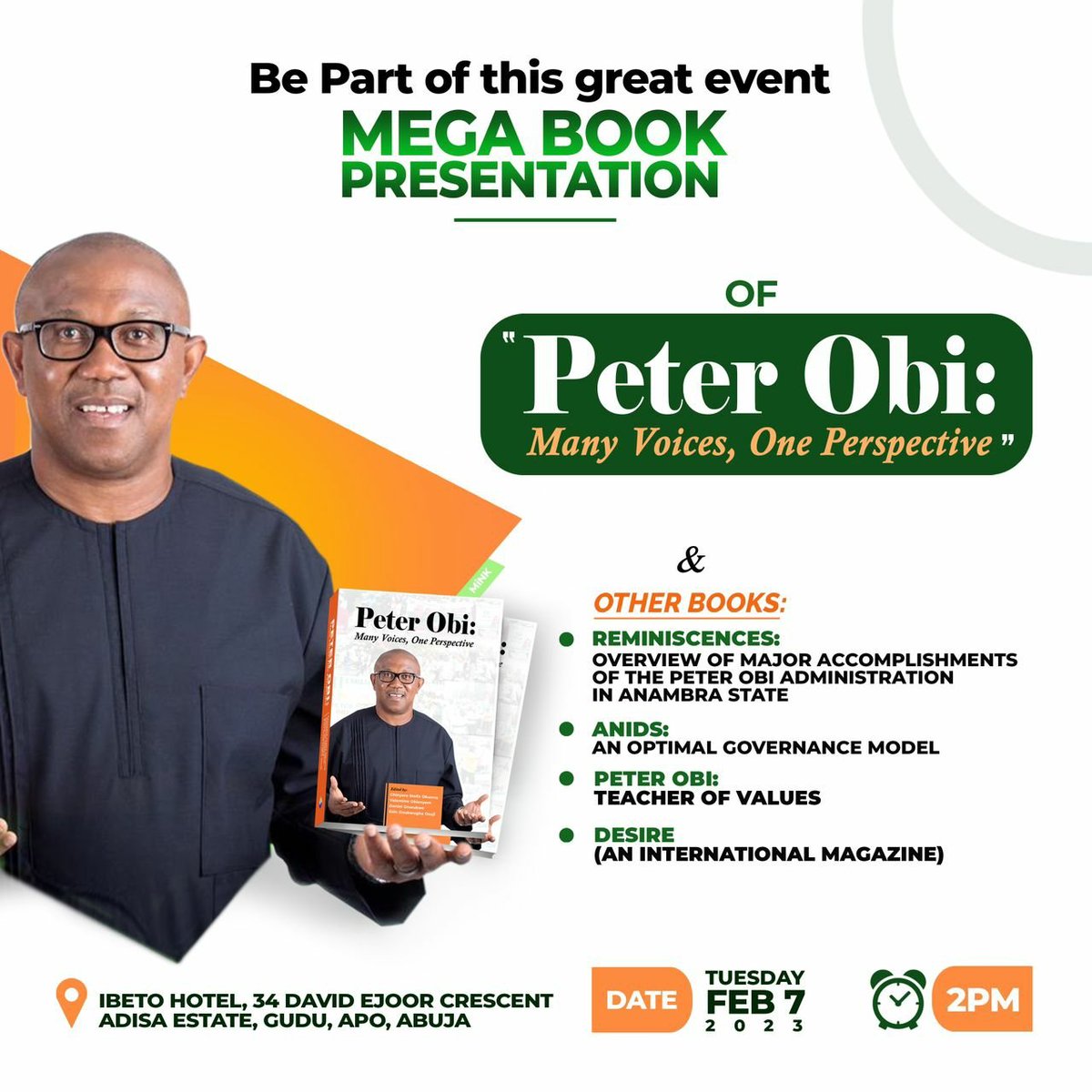 PeterObi's tweet photo. Peter Obi : Many Voices, One Perspective is a collection of writings by different authors, chronicling my journey in governance and public service. I am grateful to the editors of this great compendium for their great efforts. https://t.co/XK0u1bnLb0
