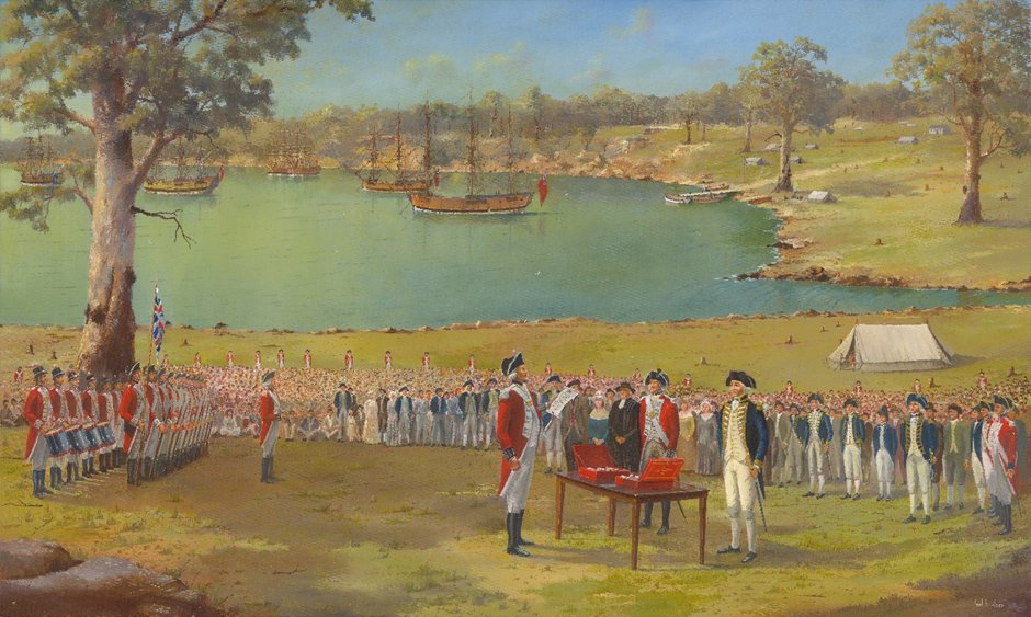 OTD in 1788, Proclamation Day was held at #SydneyCove. With flags flying and the band playing, the marines, their families, the sailors and convicts assembled on the parade ground. The formal documents establishing the Common Law were read out, then a public holiday was declared.