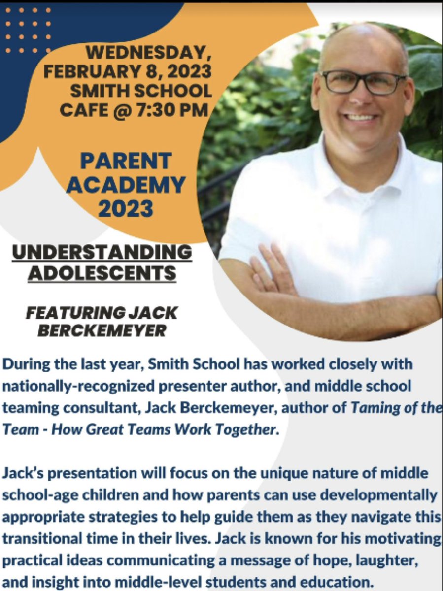 Dater 4th and 5th grade parents: This Parent Academy will be well worth your time! It will take place this Wednesday in the Smith Caf starting at 7:30!!