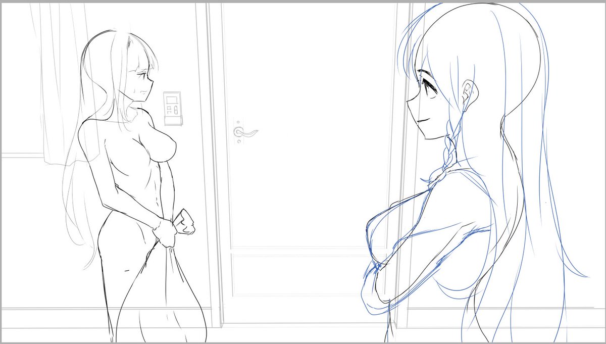 Sketch of an upcoming CG Scene. Continuing the Sub Violet scene