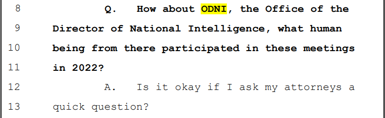 Read more about the article 11. But when asked who the ODNI participants were, Brian was instructed by his D