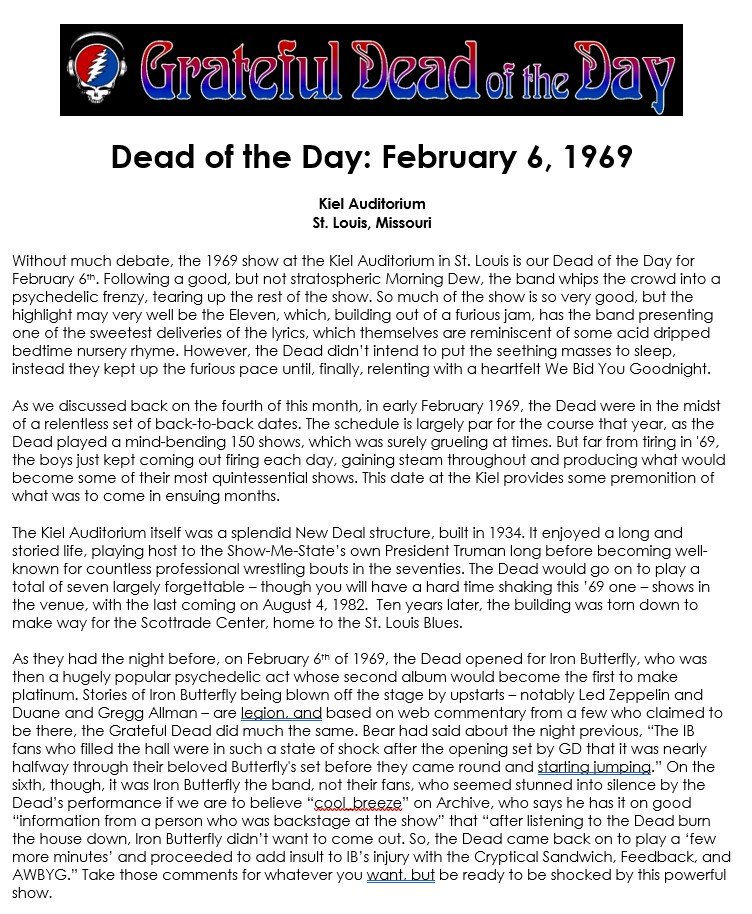 gdradio's tweet photo. #UpNext on https://t.co/2mzzODjrfS
(at around 5:30pm eastern / 2:30pm pacific)
★ 1969-02-06 at the Kiel Auditorium in St. Louis, Missouri ★
#OTD #DeadHeads #DeadOTD #GratefulDead #PrimalDead
(content courtesy of https://t.co/0pM5gB6e4o) https://t.co/jco4YdiWg5