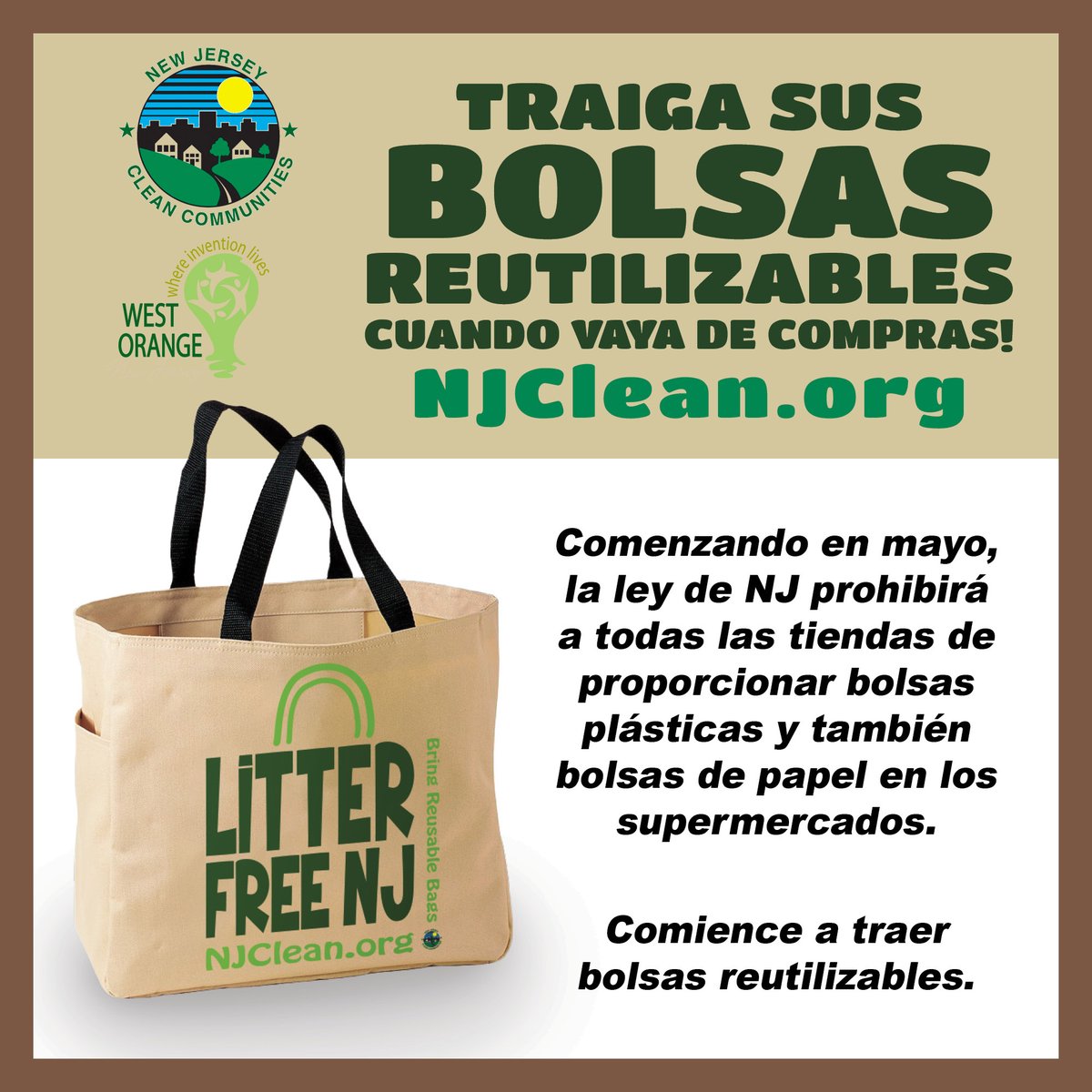 WestOrangeInfo's tweet photo. Say goodbye to single-use plastics and hello to a greener future! Remember to bring your reusable bags when you hit the shops in NJ. Let's protect our planet, one shopping trip at a time 🌍 https://t.co/419X1N9lnW