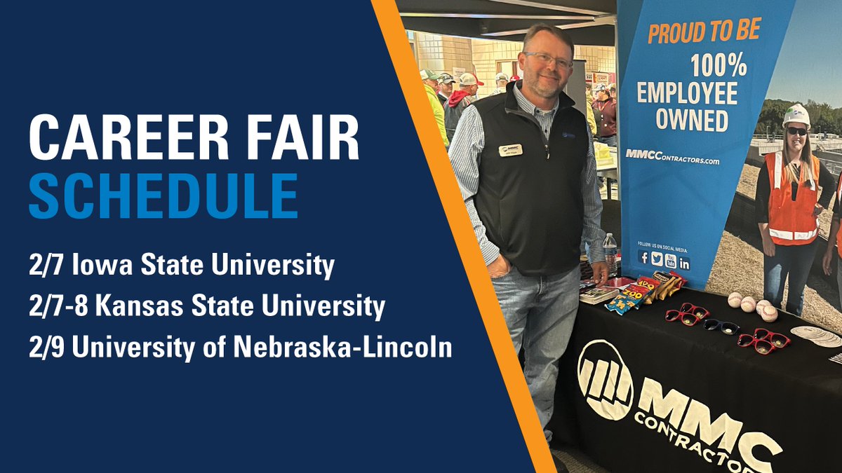 We are so excited for our first week in the spring recruiting season! Stop by our booth to learn more about our available roles for interns and upcoming grads. 

<a href="/IowaStateU/">Iowa State University</a> 
<a href="/KState/">K-State</a> 
<a href="/UNLincoln/">University of Nebraska-Lincoln</a> 

#Recruiting #CareerFair #Construction