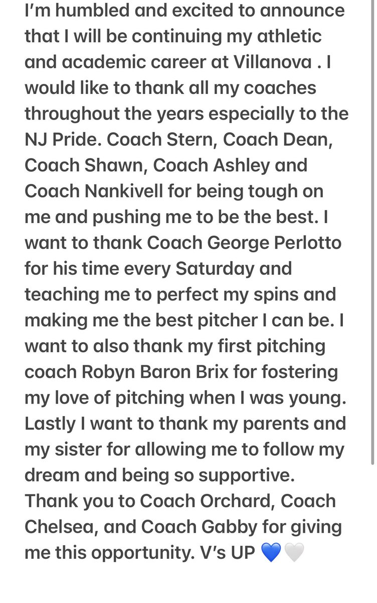 Go Cats!! 💙🤍<a href="/NJPrideGold/">NJ Pride Softball</a> <a href="/GPER/">George J. Perlotto</a> <a href="/VUSoftball/">Villanova Softball</a> <a href="/bridgetorchard/">Bridget Orchard</a> <a href="/GLuety/">Gabby Luety</a> <a href="/PlimptonChelsea/">Chelsea Plimpton</a>