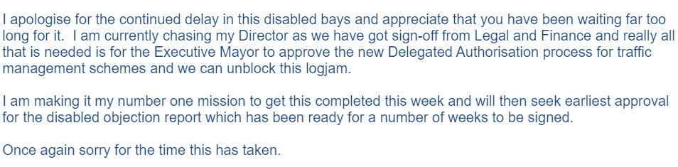LouisCarserides's tweet photo. Hi @JasonForCroydon I've been trying for months to get a disabled bay for a resident that was approved over a year ago.
Turns out the council are waiting for your signature which is holding it all up. Please could this be resolved asap - seems like an unnecessary delay. https://t.co/G8pzXfvAvx