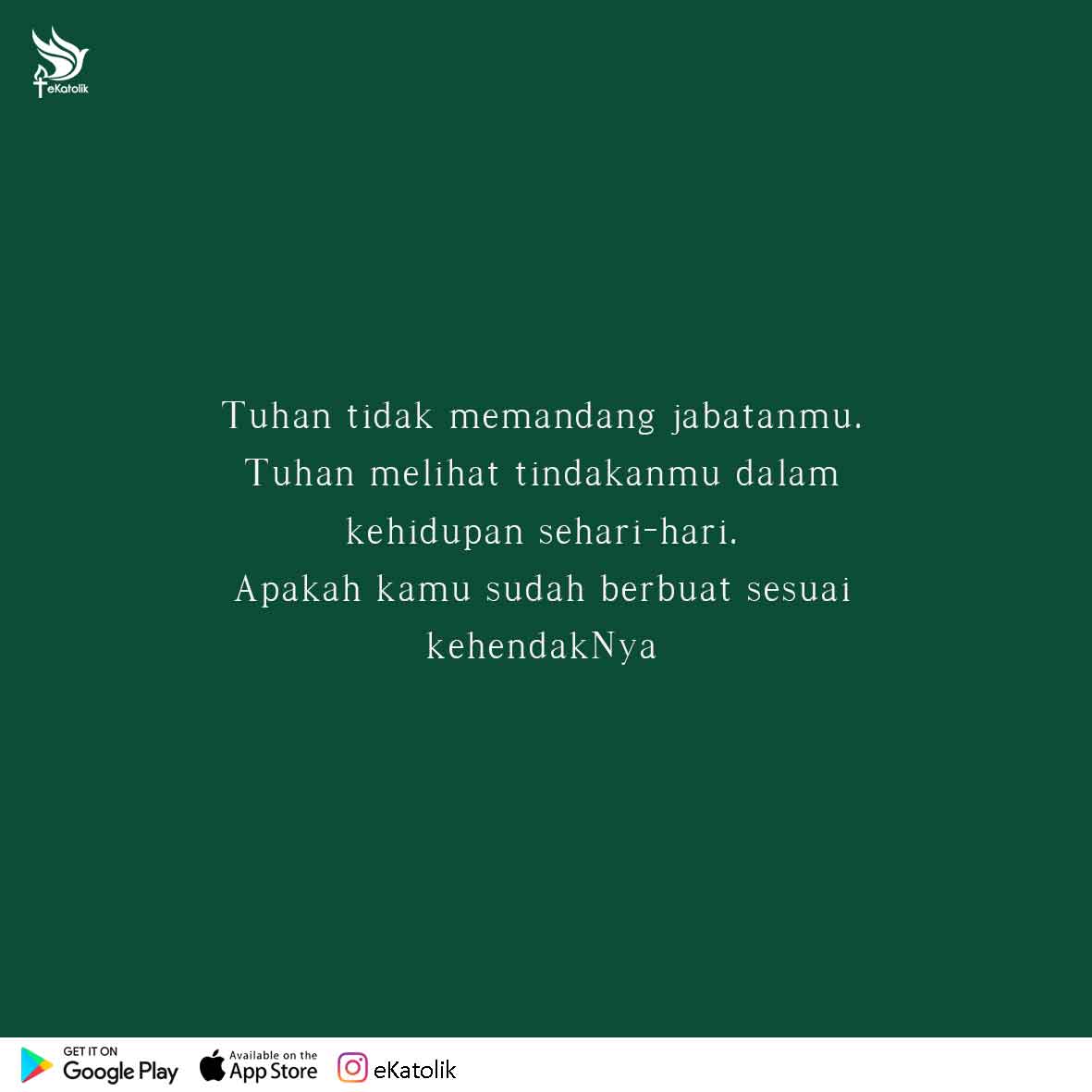 Syallom🤗

Berfirmanlah Allah:“Baiklah Kita menjadikan manusia menurut gambar &amp; rupa Kita,supaya mereka berkuasa atas ikan-ikan di laut &amp; burung-burung di udara dan atas ternak dan atas seluruh bumi dan atas segala binatang melata yang merayap di bumi.”(TB Kej 1:26)

TYM ✝️
