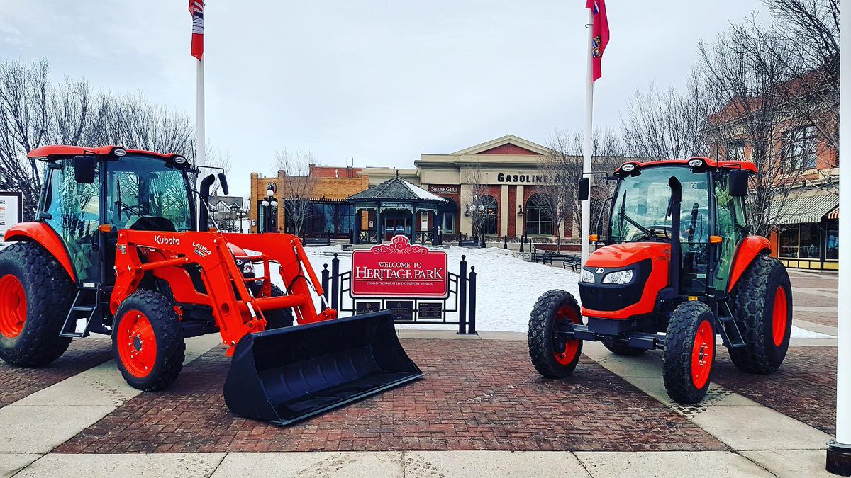 A couple beautiful new @kubotacanada M7060 tractors being delivered to the good people at @heritageparkyyc! Thank you very much for your business 😄🙏🏼