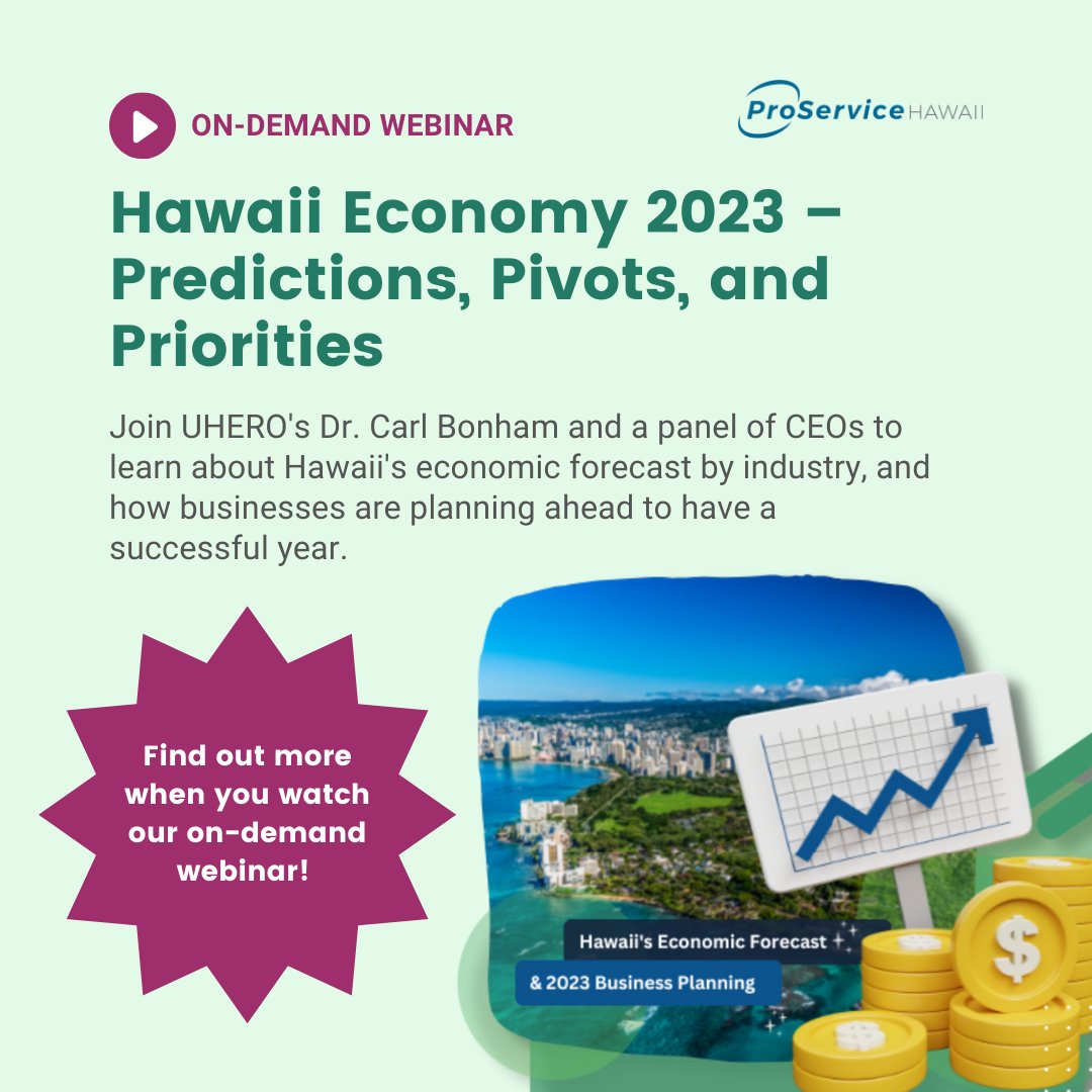 ProServiceHI's tweet image. Dealing with inflation in today's economy is tough, so how can you succeed? Watch our on-demand webinar for more tips and tricks: info.proservice.com/pr/hawaii-econ…

#ProServiceHawaii #HR #HawaiiBusiness #HawaiiEconomy