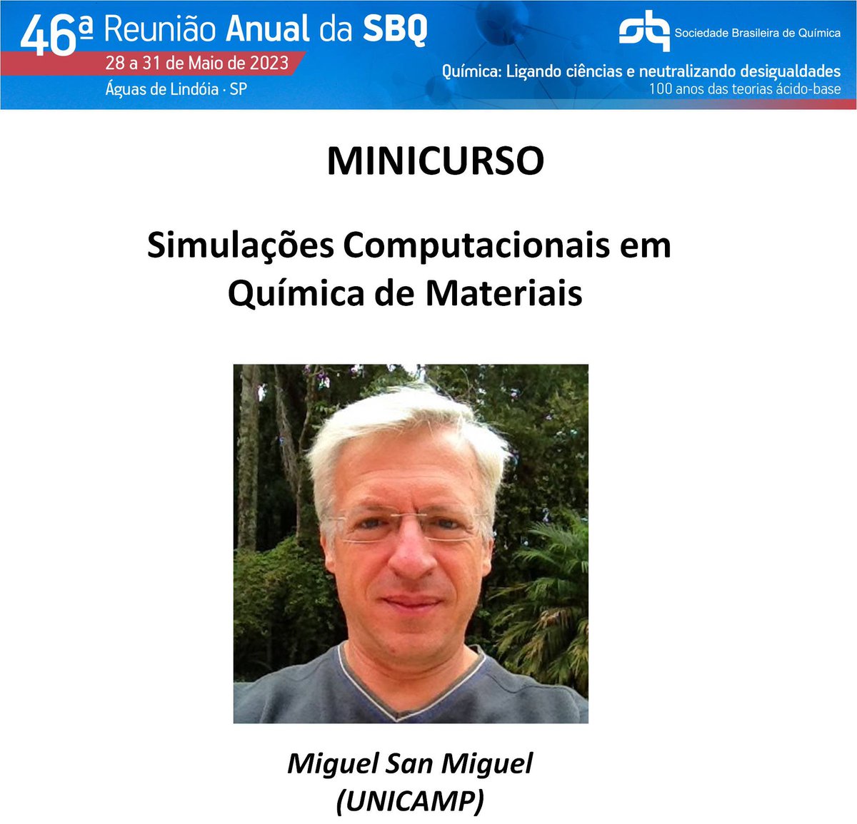 sbquimica's tweet photo. A 46a Reunião Anual da SBQ ocorrerá entre os dias 28 e 31 de maio deste ano. Confira nossos Minicursos.
Lembrando que o prazo para inscrições com desconto vai até 12/02/2023. Não deixe para última hora!
Saiba mais em https://t.co/QD2CbBFACB
#Química #46RASBQ #Chemistry https://t.co/SCB3NF39ot