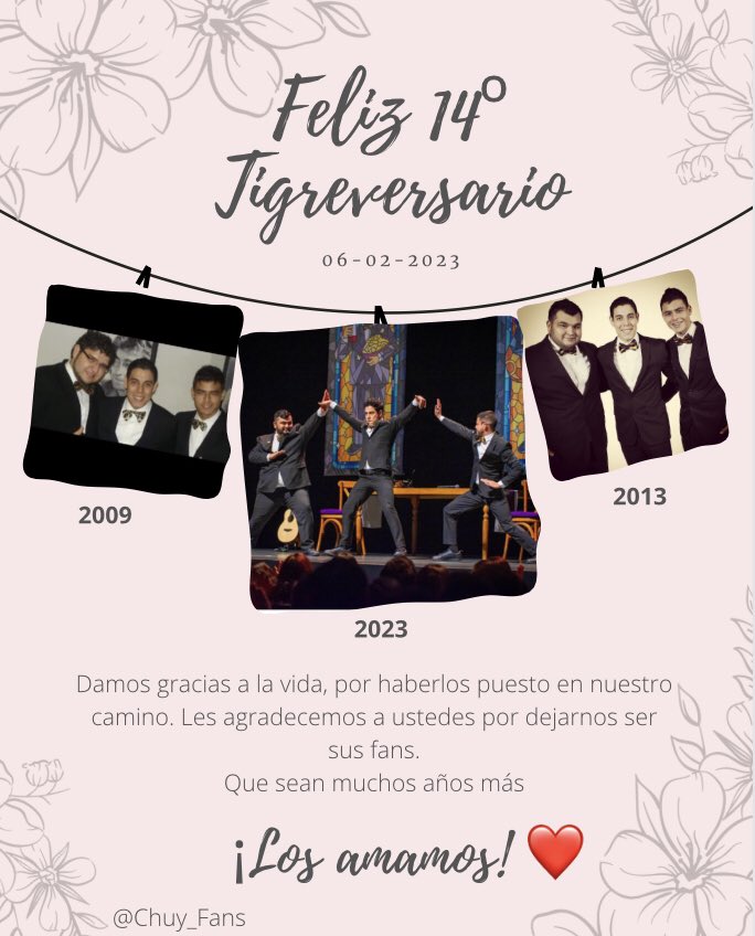 Chuy_Fans's tweet photo. ¡Feliz 14vo tigreversario al mejor trío de comedia! @LOS3TT @JesusG_3TT @pedropalacios8 @ErickIbarra15 
Los amamos mucho ❤️🐯 https://t.co/nBUk9BYgtP