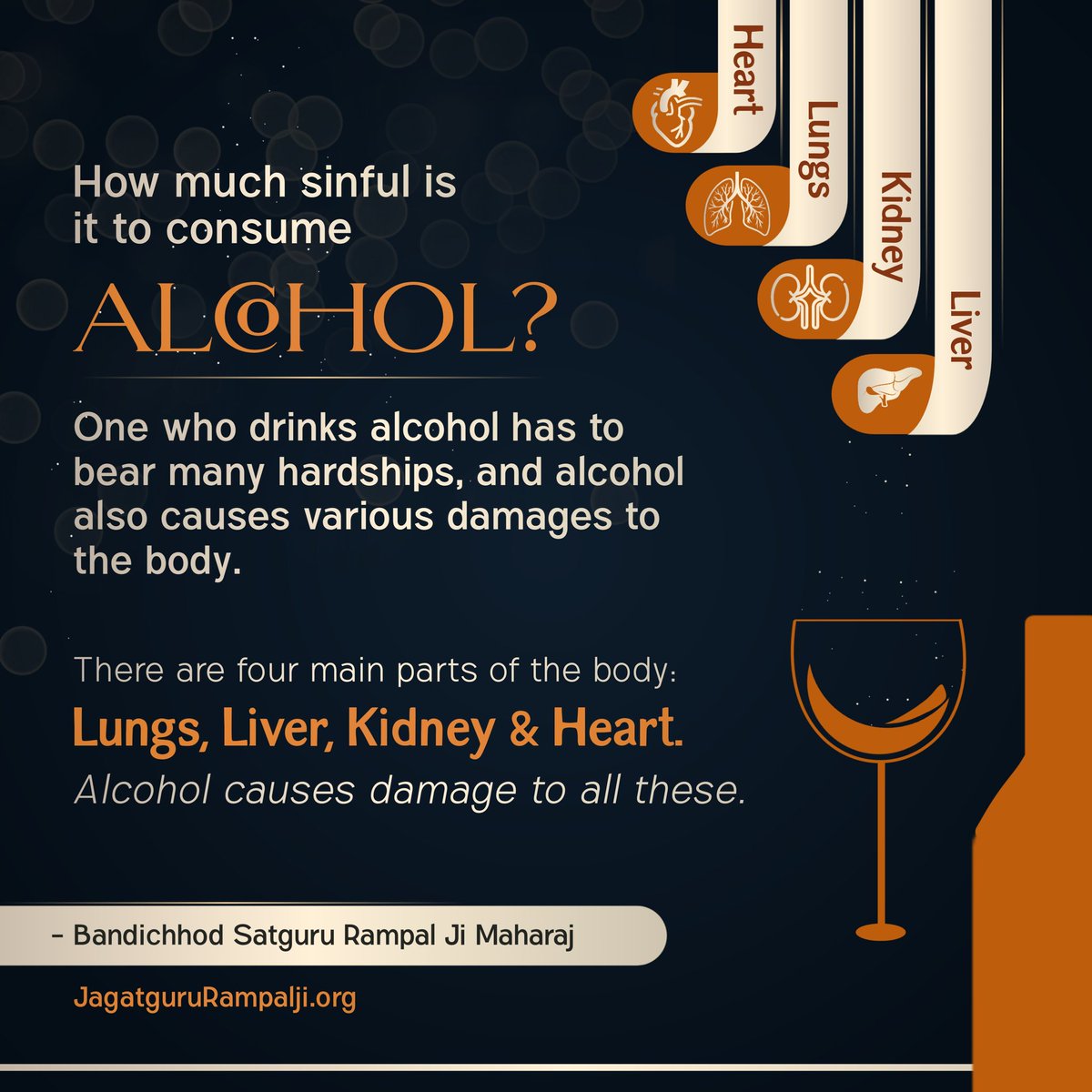 #StopDrinkingAlcohol
There are four main parts of the body:

 Lungs, Liver, Kidney &amp; Heart. Alcohol causes damage to all these.