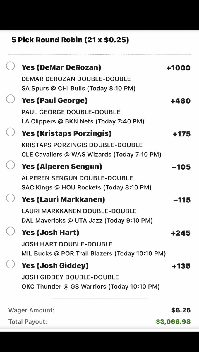 1Propgod's tweet photo. Double Double 🚀🚀
(Twitter free play)

RR by 5
$5.25 to smack for $3,000
- we need 5/7 to cash here 🍻
- if we hit all 7 I'm sending someone $500!
💥just retweet &amp; like to be considered💥
#GamblingTwitter https://t.co/3OSN76iLtQ