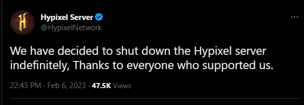 IgnNOACF's tweet photo. Been a long run, sad to see it end like this #hypixel #hypixelserver #Minecraft https://t.co/w4eJFr7eU0