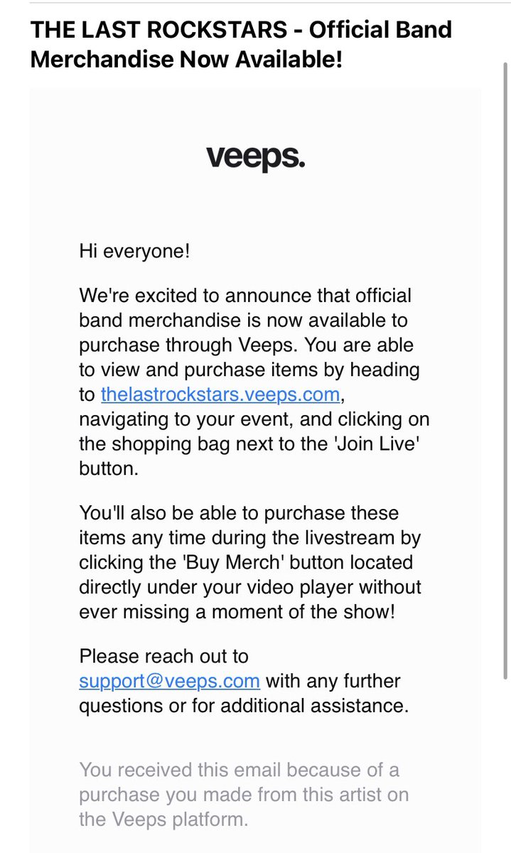 mamimamisf's tweet image. I just got this email that says we can buy merchandise during the livestream this Friday🤩✨

Yay😆🙌✨

#TheLastRockstars 
#veeps 
#TheLastRockstarsLA
