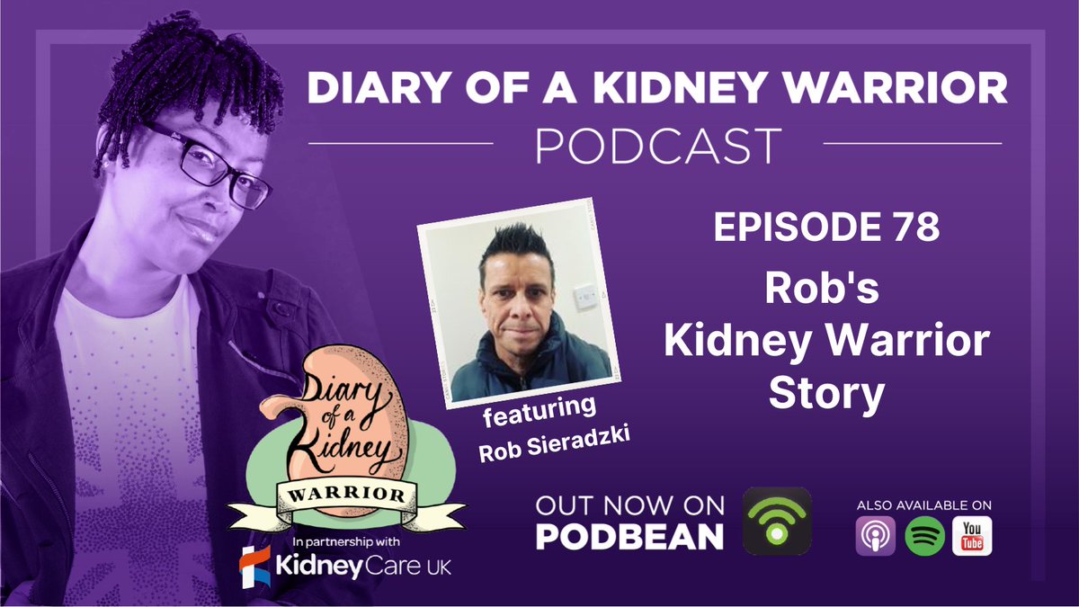 diaryofakidneyw's tweet image. Please listen to &amp;amp; share the new ep of
#diaryofakidneywarriorpodcast ft Rob Sieradzki who shares his inspirational Kidney Warrior Story out now on:

canva.com/design/DAFYxIq…

#nephtwitter #kidneytransplant  #CKD #kidneydisease @kidneycareuk