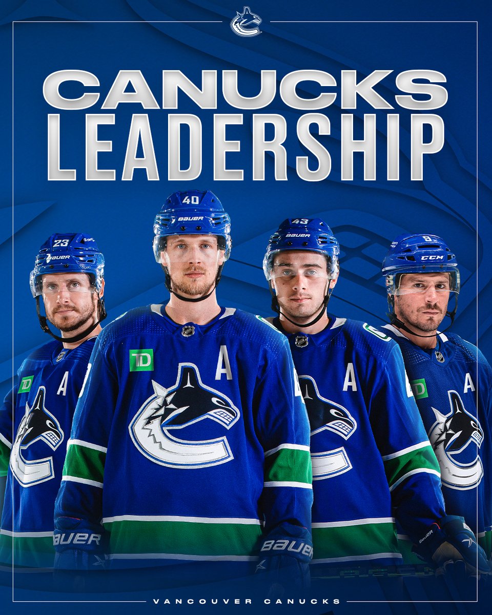 Canucks's tweet photo. Quinn Hughes and Elias Pettersson will serve as Alternate Captains alongside J.T. Miller and Oliver Ekman-Larsson! 

On a rotating basis, each game three of our four leaders will be wearing ‘A’s. https://t.co/1dzvacrGFG