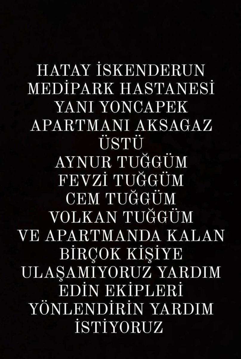 bylmz_1959's tweet photo. ACİL RT YAPALIM ARKADAŞLAR HALÂ ENKAZ ALTINDALAR NE KADAR YAYARSAKİYİ
#deprem #DEPREMOLDU #depremhatay #DepremiOldu @AFADBaskanlik @AFADHatay @sports1hds @AlperBicen @ahbap @haluklevent @gencfborg @OguzhanUgur @elraenn @afanumur @atadogann @C_Cakmak @KendineMuzisyen @OguzhanUgur https://t.co/mfZ94X92PJ