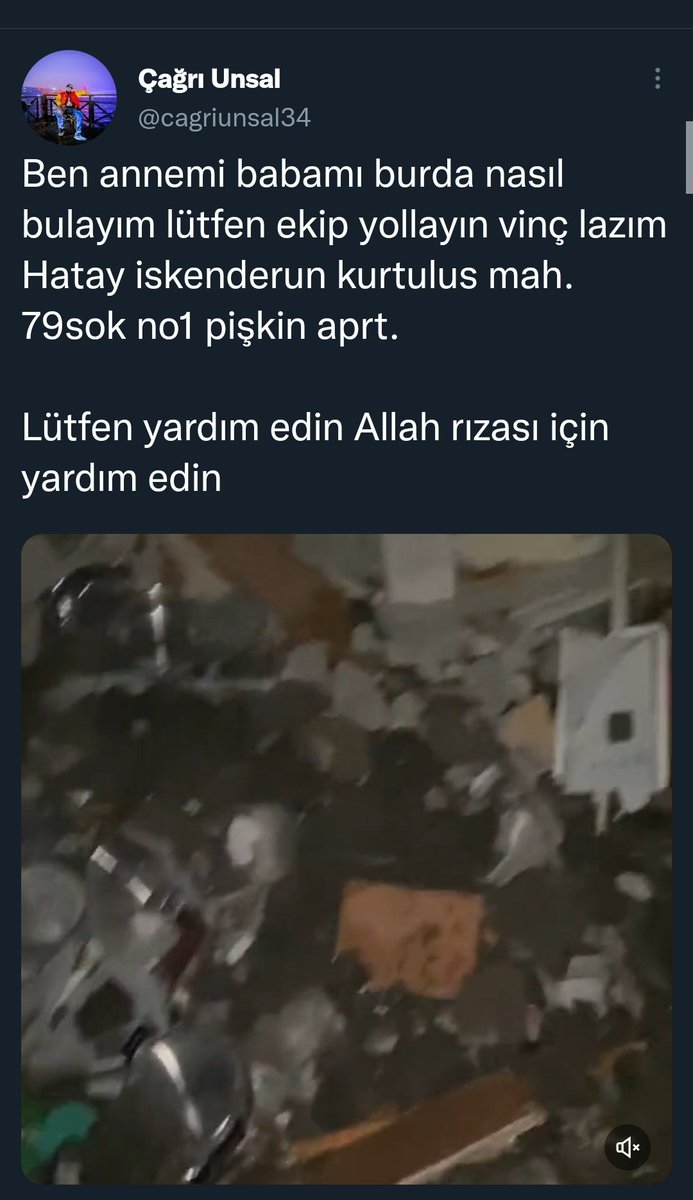Edebiya56870896's tweet photo. Ben annemi babamı burda nasıl bulayım lütfen ekip yollayın vinç lazım 
Hatay iskenderun kurtulus mah. 79sok no1 pişkin aprt. 

Lütfen yardım edin Allah rızası için yardım edin #hatayyardimbekliyor #deprem https://t.co/nD8g566hvR