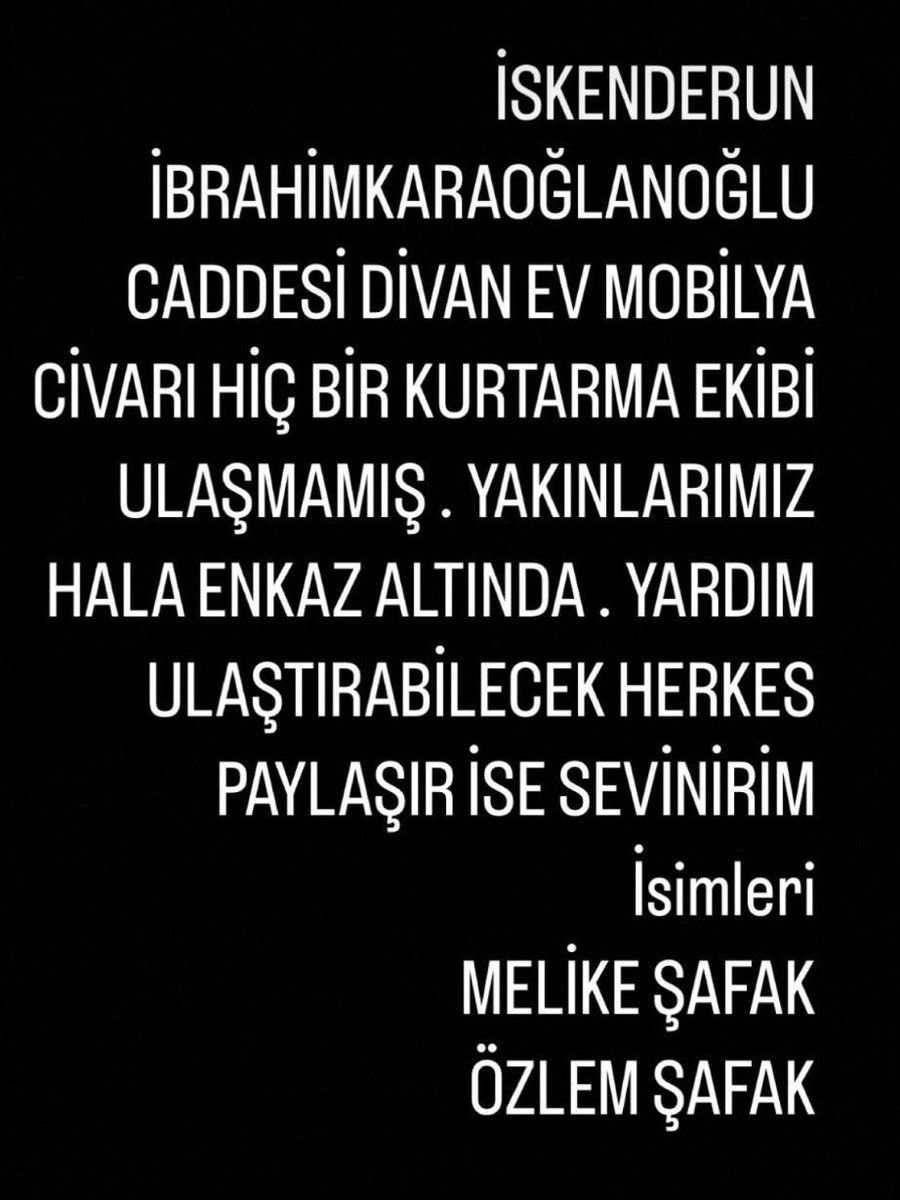 i@OguzhanUgur <a href="/haluklevent/">Haluk Levent ( Ahbap Ekibi )</a> <a href="/degirmencirfan/">irfan değirmenci</a> <a href="/MertBasaran_inv/">Mert Başaran</a> @AKUT_Dernegi <a href="/Kizilay/">Türk Kızılay</a> <a href="/AFADBaskanlik/">AFAD</a> <a href="/TC_Basbakan/">TC Başbakanlık</a> <a href="/iskenderunn/">iskenderun haber</a> <a href="/AntakyaBld/">Antakya Belediyesi 🇹🇷</a> ⁦<a href="/GSB_AntakyaGM/">Antakya Gençlik Merkezi</a>⁩ ⁦<a href="/akantakya_ilce/">AK Parti Antakya İlçe Başkanlığı</a>⁩ ⁦<a href="/antakya_iyi/">İYİ PARTİ ANTAKYA</a>⁩ ⁦@antakyakzly⁩ ⁦<a href="/KucukkayaIsmail/">Ismail Kucukkaya</a>⁩ @barışatay