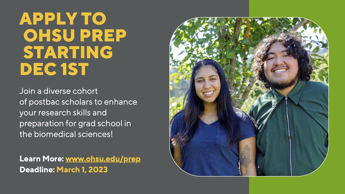 OHSU_PREP's tweet image. Less than a month to apply to OHSU #PREP (Postbaccalaureate Research Education Program)! 
OHSU PREP offers a supportive community for exceptional research training and professional development opportunities.
See ohsu.edu/postbaccalaure… for more details and to apply by MARCH 1st!