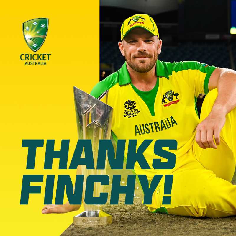 CricketAus's tweet photo. Our World Cup winning, longest serving men's T20I captain has called time on a remarkable career. 

Thanks for everything @AaronFinch5 🤝 https://t.co/cVdeJQmCXN