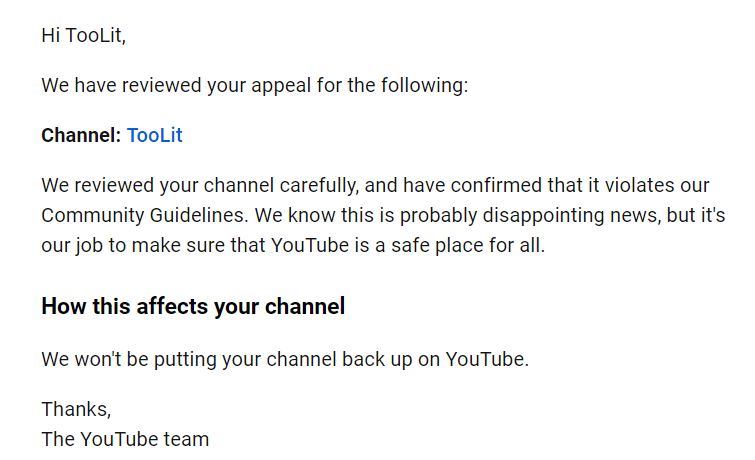 BackupLit's tweet image. Welp my appeal got denied, I guess youtube couldn't handle the funny

Subscribe to my 2nd channel: 
youtube.com/channel/UCYp3C…
