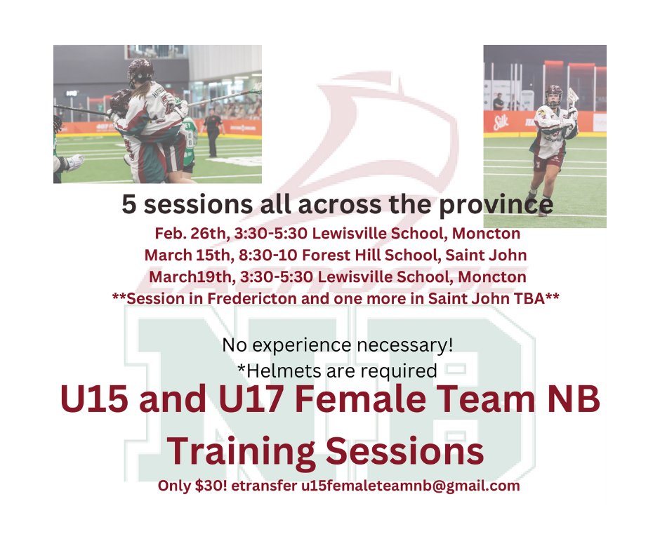 Attention all female athletes born from 2007-2010! The U17 &amp; U15 coaches will be holding 5 different training session across the province over the next month! 
U17: tnthunt@nb.sympatico.ca
U15: megankingston20@gmail.com

Click this link to register! go.teamsnap.com/forms/358602