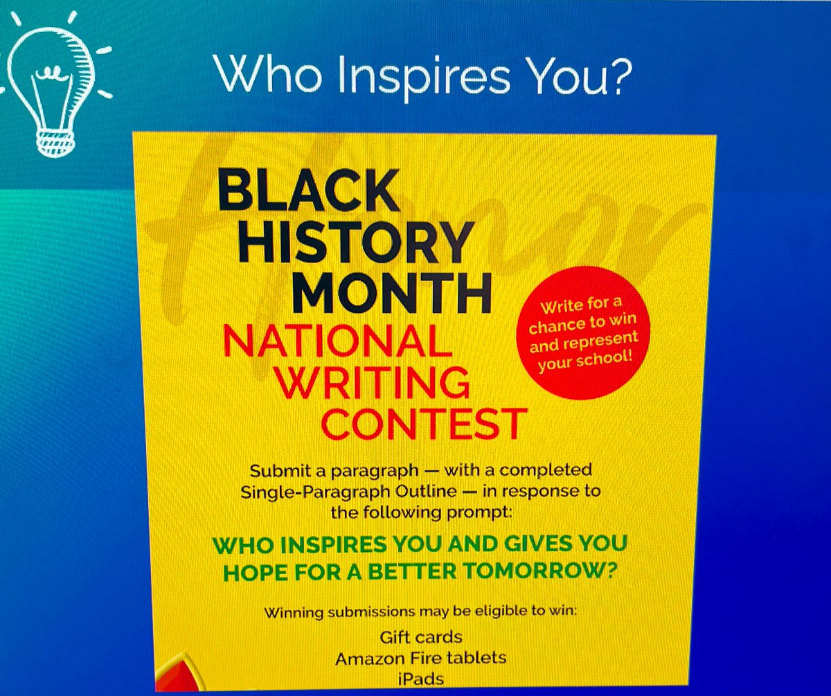 TWR National Writing Contest for Black History Month. Who Inspires You & Gives You Hope For A Better Tomorrow? @TheWritingRevol @teacherwarrior1 @MrSmithWHS1 @GreenburghCSD @GreenburghWMHS