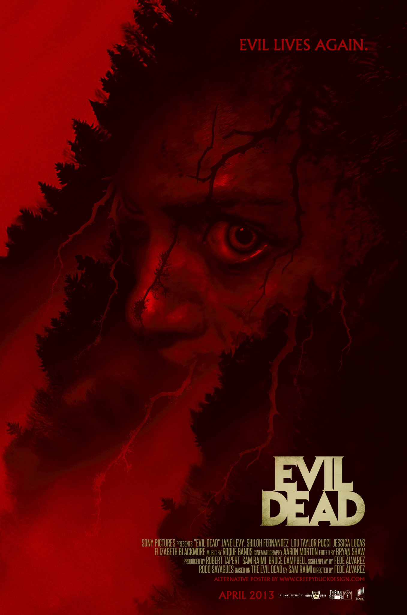 Creepy Duck Design on X: Evil Dead (2013) by @fedalvar. Alt poster by me!  🤘 #digitalart #HorrorMovies  / X