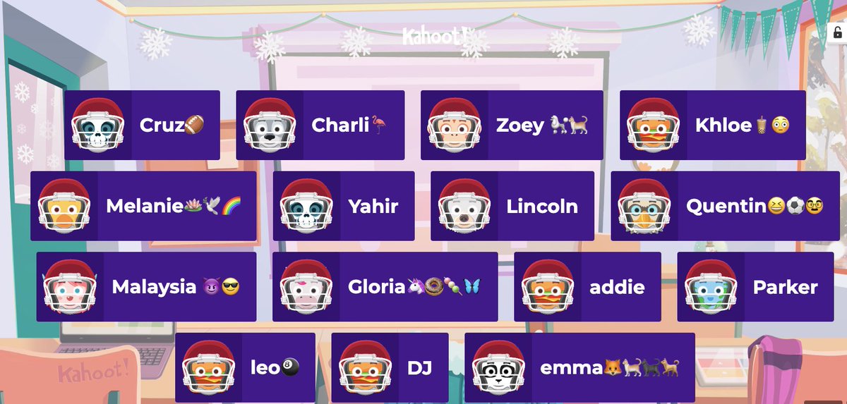 missdavidson512's tweet photo. Today my students all decided to have their ⁦@Kahoot⁩ avatars wear red helmets for the ⁦@Chiefs⁩. ☺️🏈🏟️   ⁦@Nieman512⁩ https://t.co/UOXxVNqB7i