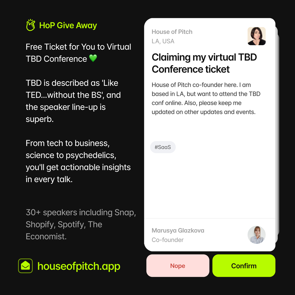 houseofpitchapp's tweet photo. Save the date, we have a free ticket for you!
30 speakers including @Snap, @Shopify, @Spotify, @TheEconomist. #TBDconf, 23 Feb, online.
Claim your ticket using this link: https://t.co/fuNc8oxuLx https://t.co/lcR7dt6GMc