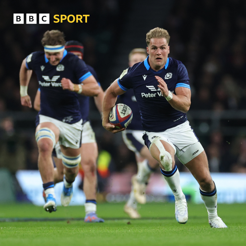 BBCSport's tweet photo. Scotland winger Duhan van der Merwe says he "giggles" when he watches his first try in the historic Calcutta Cup victory at Twickenham.
Certainly worse reactions to have! π
Watch it back here π | #BBC6N