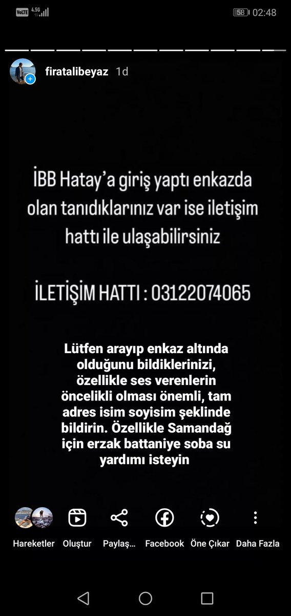 FiratAliiii's tweet photo. Özellikle Samandağ bölgesi için hala yardım olmadığı için acil yardım çağrısında bulunun lütfen. Telefonu hemen açıp not alıp ilgileneceklerini söylüyorlar. Özellikle enkazdan ses verenler için elimizi çabuk tutalım. #deprem #Hatay #samandağ https://t.co/yDJE7rA7Xe