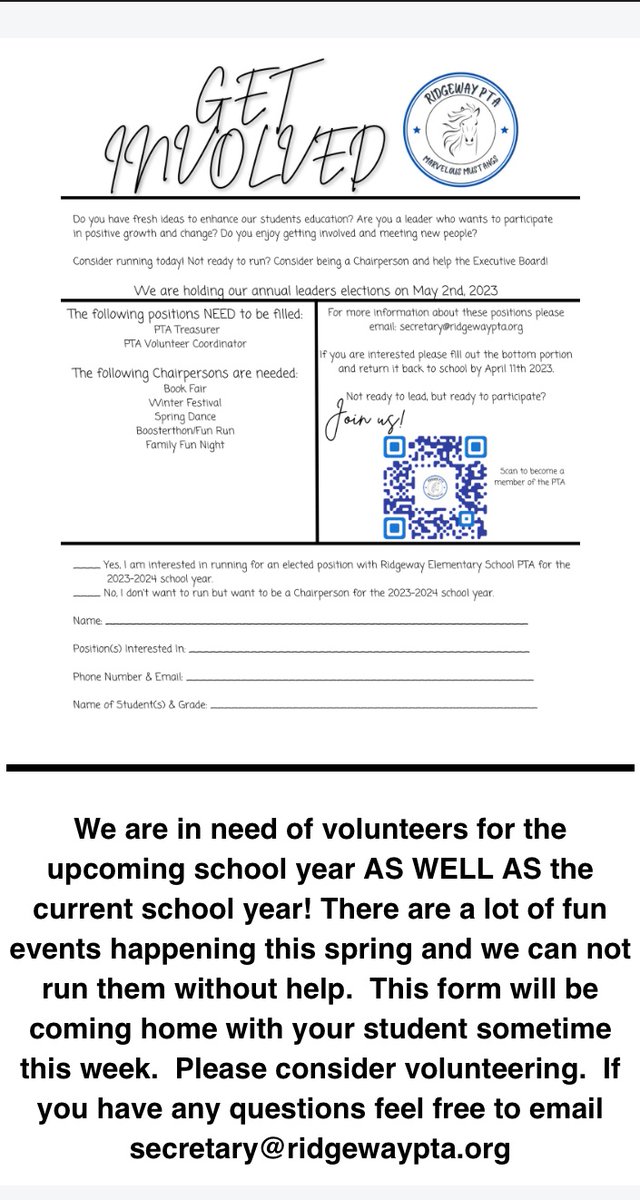 RidgewayPTA's tweet photo. We are looking for volunteers, as well as officers! https://t.co/6rSbyNQlI4