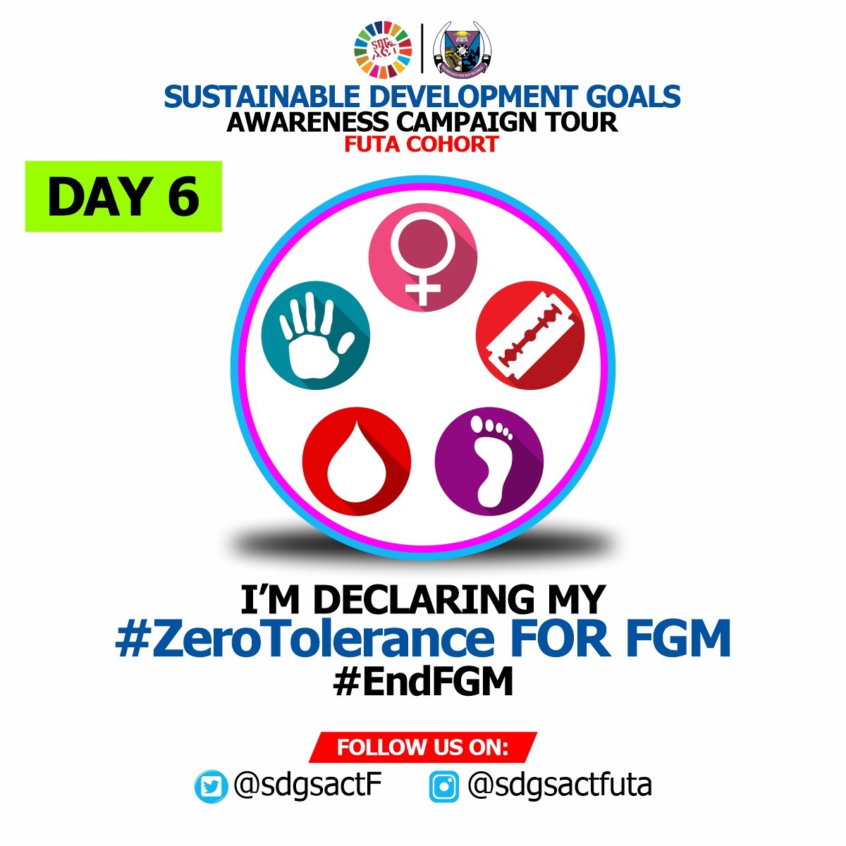 FEBRUARY 6 - INTERNATIONAL DAY OF ZERO TOLERANCE FOR FEMALE GENITAL MUTILATION

End FGM Campaign (Day 6)❗❗❗

Together we can end FGM if we address the belief system that supports it.
I am declaring my zero tolerance for Female Genital Mutilation.

#EndFGMNow❗❗❗