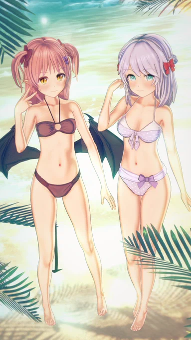 めるちゃん&アイちゃんの水着姿寒いけど、いや寒いからこそ貼る※アイちゃんは少し盛ってます、「ドコ」とは言わないけど盛ってます。シーンデータお借りしてます#めるぺろ#コイカツ #koikatsu 