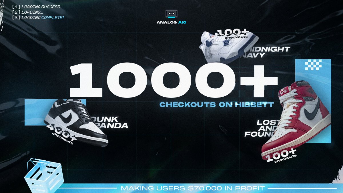 bookiebanditgg's tweet image. 1000+ CHECKOUTS— Analog continues to destroy! 👑

Analog has been the most consistent bot on Hibbett for months now. Scroll through the TL and watch the success speak for itself. 👀

Want in on the fun? Like ❤️ + RT ♻️ for a chance at a free key!