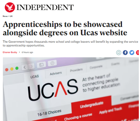 Great news! <a href="/educationgovuk/">Department for Education</a> will enable young people to apply for both apprenticeships &amp; uni <a href="/ucas_corporate/">UCAS Corporate</a> – a key rec in our report with @teachertapp looking at teachers’ experiences of &amp; attitudes towards universities and apprenticeships. 
Full report: bit.ly/3HCSbva