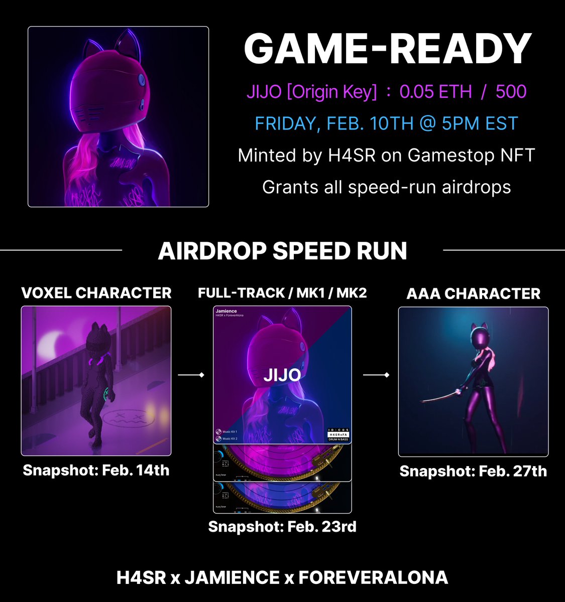 Official roadmap for Jijo [Origin Key]

Available on @GameStopNFT  2/10/23 at 5PM EST

H4SR x @jamience x <a href="/foreveralona_/">Forever Alona | GamestopNFT Creator</a>