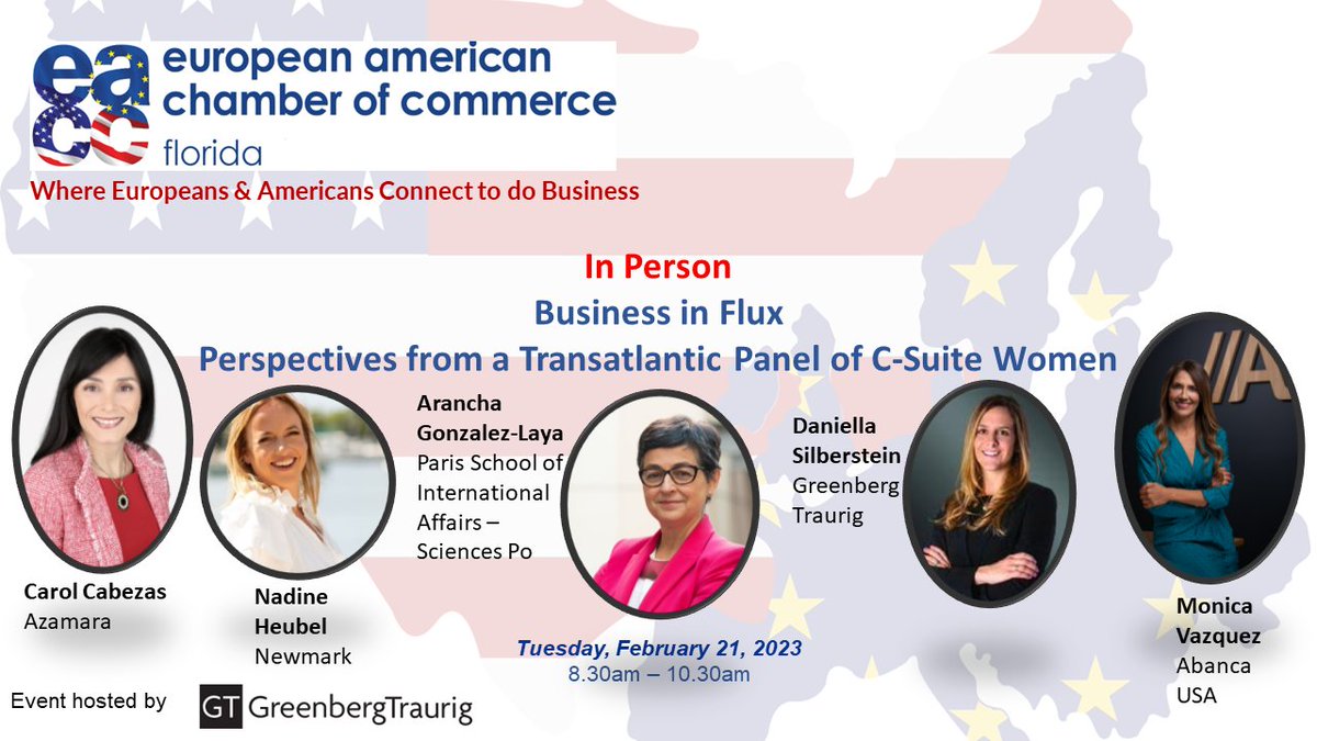 Join us on February 21st to hear from this stellar transatlantic panel of Florida-based C-Suite women on the challenges faced by global companies in today's uncertain environment. Sign up here: eaccfl.com/2event/busines…