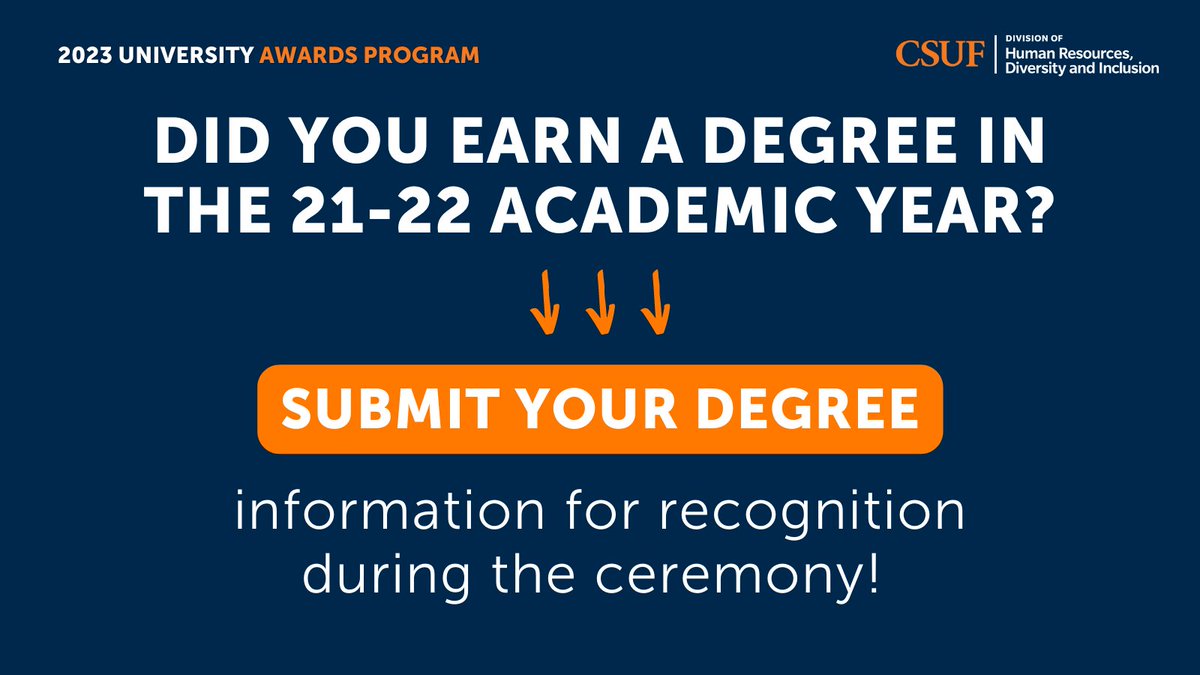 🏆Do you know an employee or team who deserves to be recognized?🎓Did you earn a degree in the 21-22 academic year?  

Submit a nomination/your degree by Friday, 2/17 for a chance to be recognized at the annual ceremony on Thursday, 4/27! Visit the link in our bio for more info.