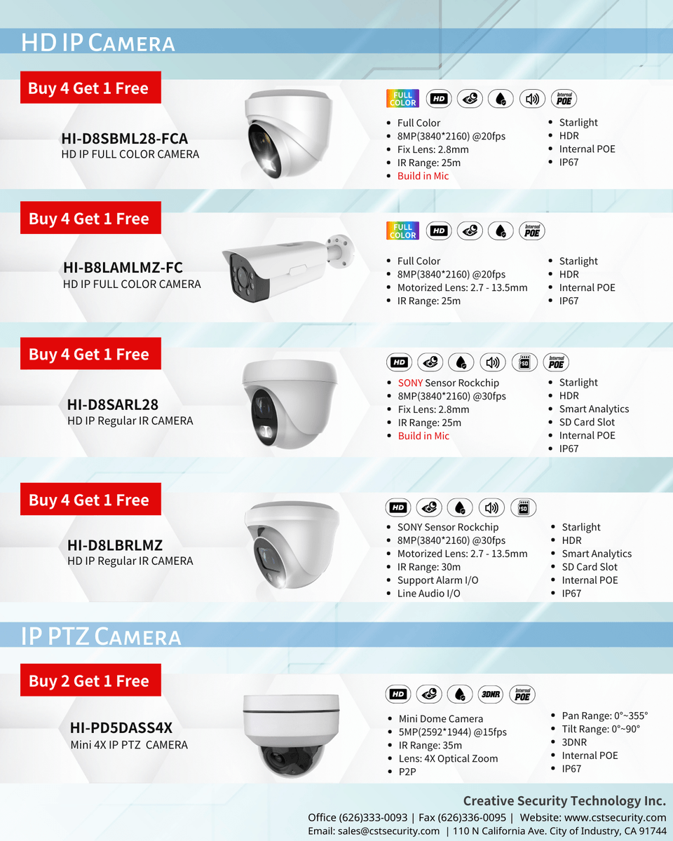 🔈Weekly SALE : 2023.2.3-2.10
HD Analog TVI, HD IP Camera, and PTZ Camera Buy & Get Free One!

#CCTVCamera #quality #professional #securitycameras #sale 
#free #analogcamera #ipcameras #ptzcamera