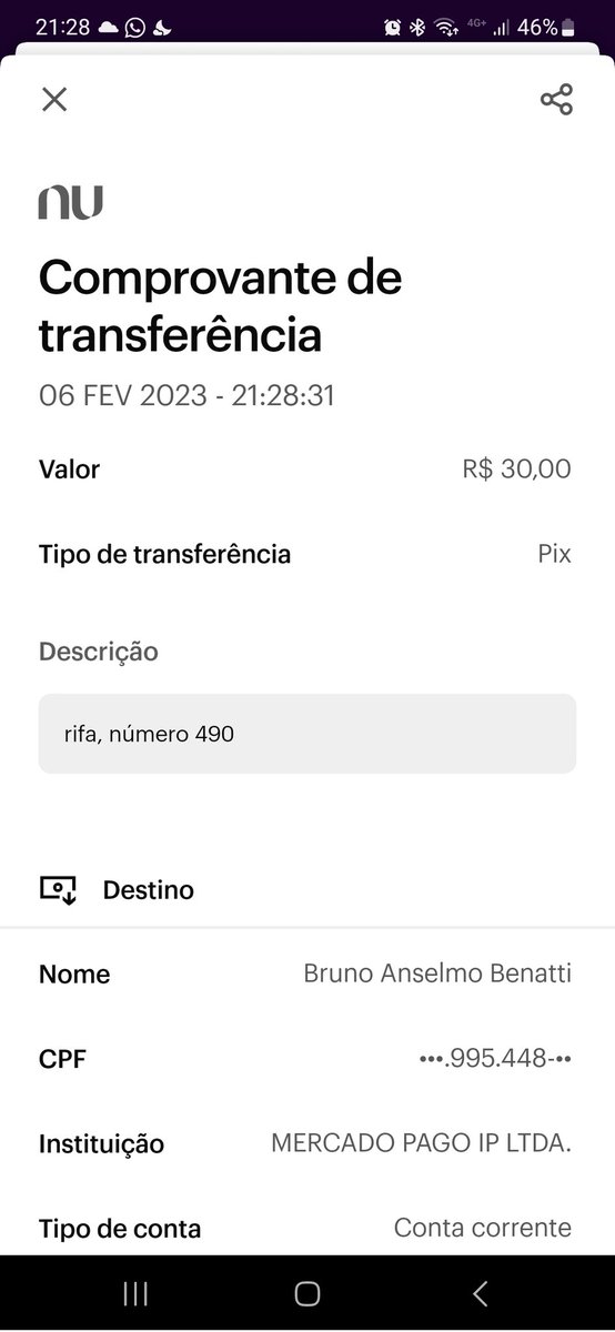 tatafuzeto's tweet photo. @BrunoaBenatti Olá, mandei o pix agora, número 490! https://t.co/irkdh4WiGK