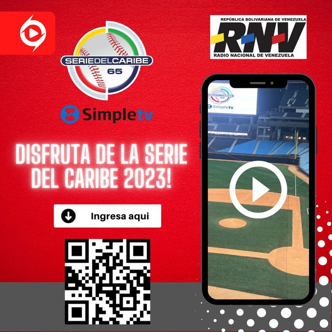 #Atencion | Les invitamos disfrutar todos los partidos de béisbol de la Serie del Caribe Gran Caracas 2023, a través de la multiplataforma de Radio Nacional de Venezuela, ingresando por el código QR en la imagen. Pasión por lo nuestro. #YoSoyDeAqui
