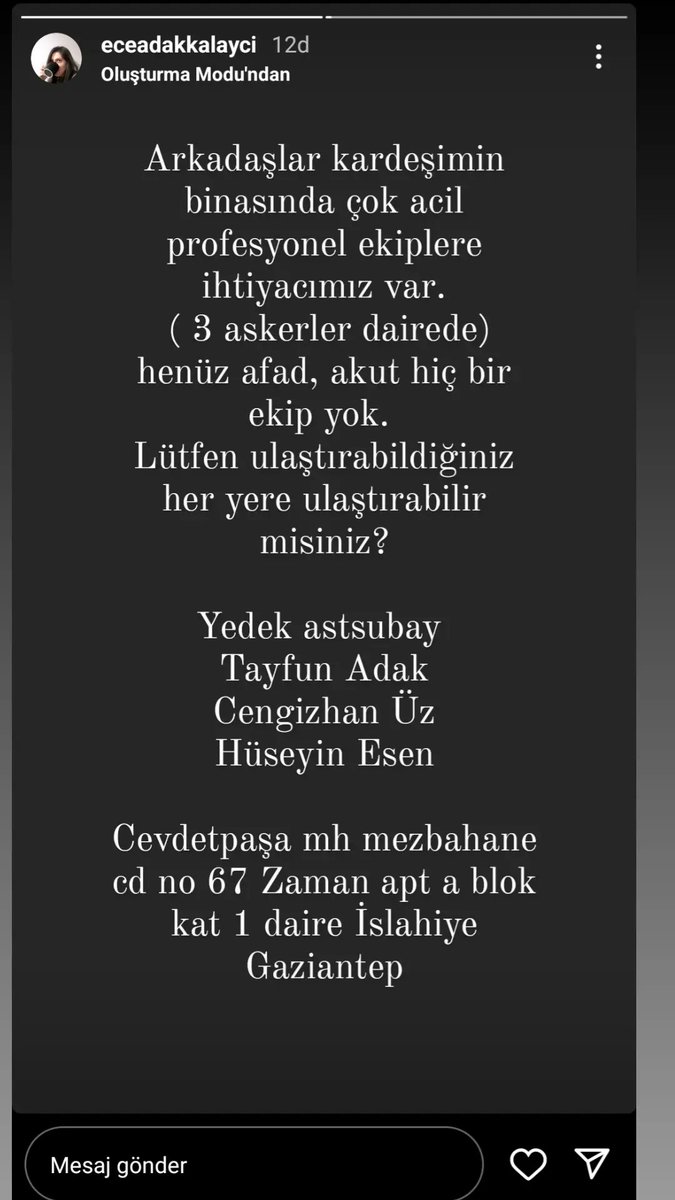 hissikablel81's tweet photo. Lütfen yardım edinnn!!! @OguzhanUgur @AtillaTasNet @ProfDemirtas @BabalaTv @DepremDairesi #Antep #deprem #seferberlik #Turkey #Gaziantep https://t.co/mw1JGk9Oys