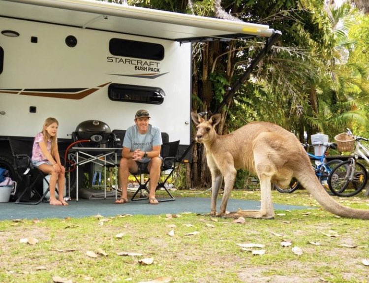 JaycoGeelong's tweet photo. Love when old mate hops up for a little R&amp;R under the caravan awning with the family. 😂

Our vanbassadors @theblondenomads called this guy "Bruce the Beefcake" and for good reason! Moments like this never get old.

📸: @theblondenomads

#friendsofjayco #teamjayco #jaycoaustralia https://t.co/S7SQoL1YY0