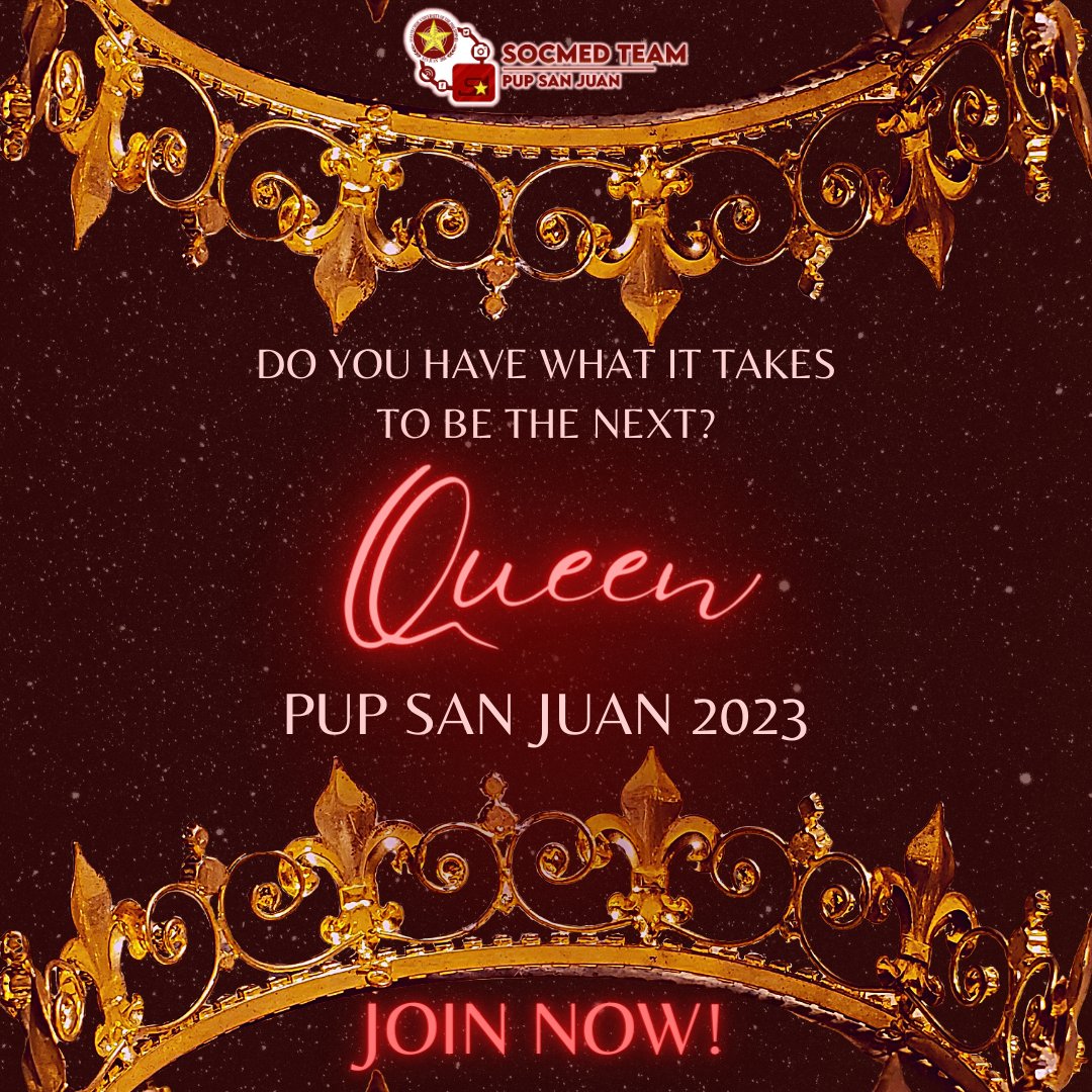 PUPSJ_SA's tweet photo. Arise! The most awaited event in PUP San Juan is back face to face🔥!
  
Do you have what it takes to defy all odds to hold the title Mister, Miss, and Queen PUP San Juan👑?
... https://t.co/bmRCxd6pBU